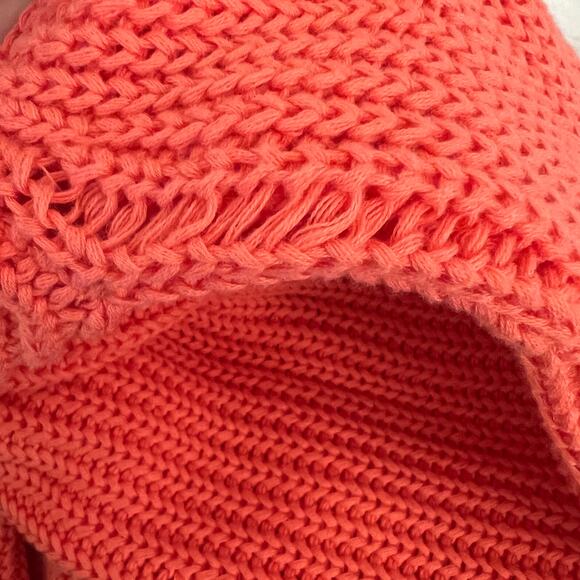 Free People Damsel Cable Knit Pullover V-Neck Sweater in Coral - Picture 9 of 9